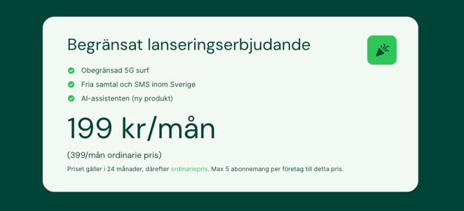 Kampanjerbjudande för nya kunder: Obegränsad Plus + AI-assistent för 199 kr/mån