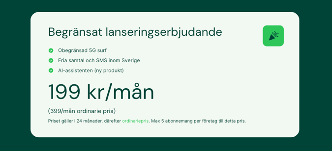 Kampanjerbjudande för nya kunder: Obegränsad Plus + AI-assistent för 199 kr/mån